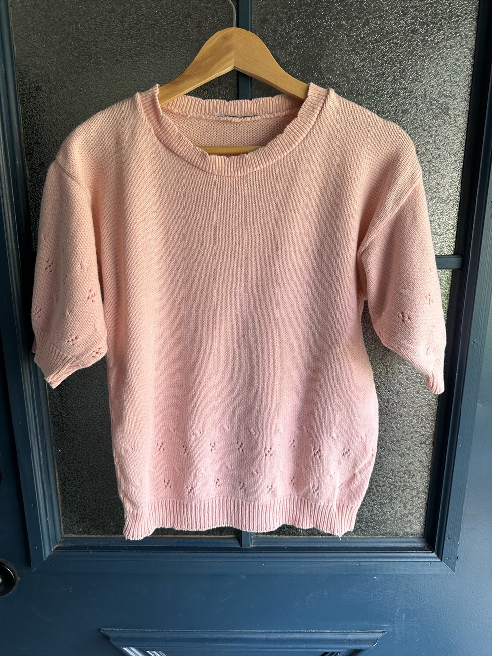Vintage Short-Sleeve Light Pink Knit Sweater